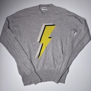 27 Miles Malibu 100% Cashmere Gray Lightning Bolt Intarsia Sweater Malibu Chic